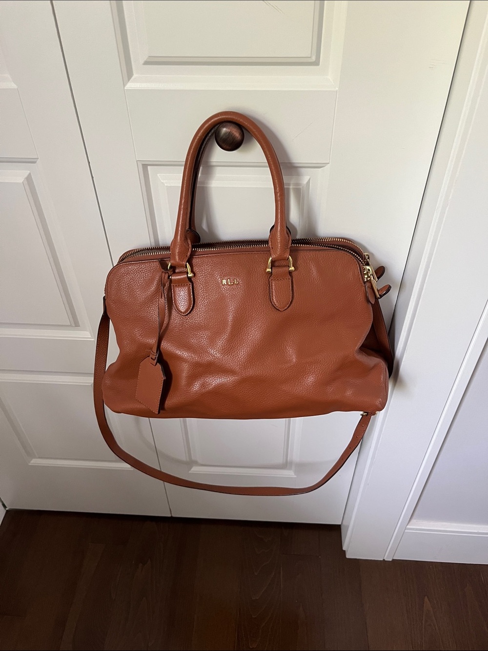Ralph Lauren Cognac Leather Satchel with Shoulder Strap